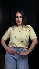 Maglione Cuori Mezza Manica Giallo
