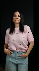 Maglione Cuori Mezza Manica Rosa